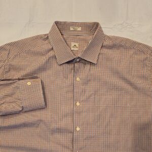Peter Millar Men's Blue Rust Check Button Down Shirt Long Sleeve XXL